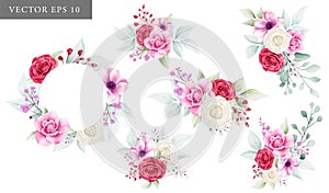 Flowers arrangements collection for wedding invitation compositon