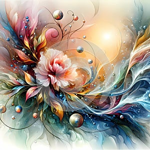 Flowers autography on luminous sunlit silk, windblown ripple.