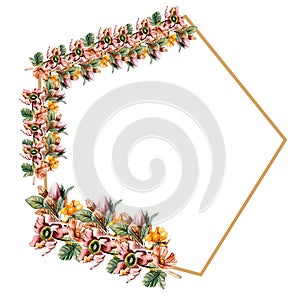 Flowers autumn wreath, for card,background. Watercolor illustration for scrapbooking isolated in white background. Cartoon hand