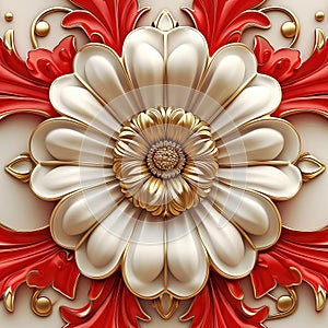 Flowers background, beautiful flowers made of red and white porcelain