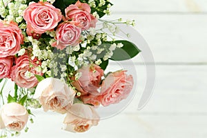 Flowers background. Bouquet of beautiful pink roses