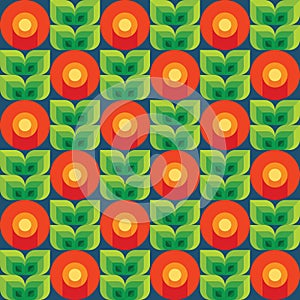 Flowers background design. Abstract geometric seamless pattern. Exotic friuts garden. Decorative ornament mosaic.