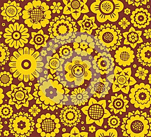 Flowers, background, seamless, yellow-brown, vector.