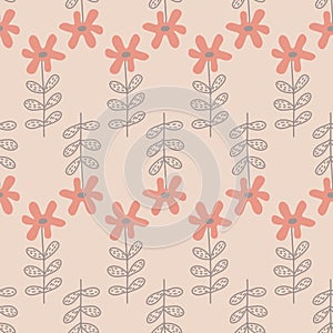 Flowers on beige background seamless pattern for textile, illustration simple flat art