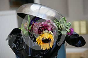 Flowers in a bin