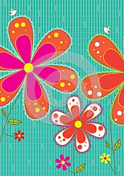 Flowers Birds Square Card_eps
