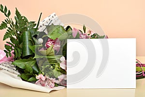 Flowers and blank greeting card
