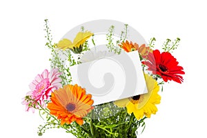 Flowers bouquet and blank greeting card