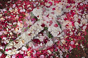 Flowers bouquet lying on the grave