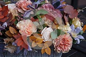 Flowers bouquet made by the professional florist closeup