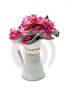 Flowers Bouquet in metal vase isolated on white background