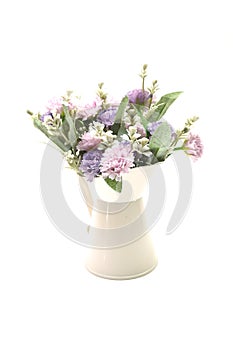 Flowers Bouquet in metal vase isolated on white background
