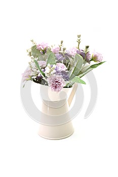 Flowers Bouquet in metal vase on white background