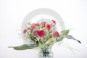 Flowers bouquet red roses on white background