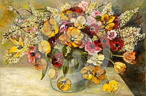 Flowers Bouquet in Vase Oil Painting