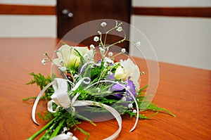 Flowers that a bride was holding during her engagement ceremony. photo