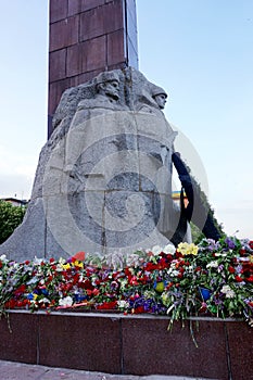 Flowers brought by people to the monument of Glory on Victory Day over fascism, May 9