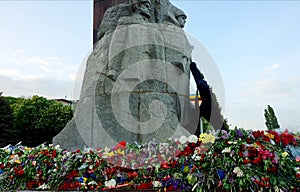 Flowers brought by people to the monument of Glory on Victory Day over fascism, May 9