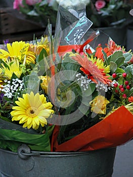 Flowers in a bucket.