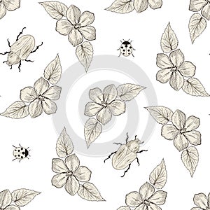 Flowers and bugs seamless pattern