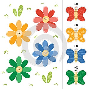 Flowers and butterflies color matching game for kids