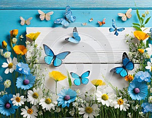 Flowers and butterflies over a White board