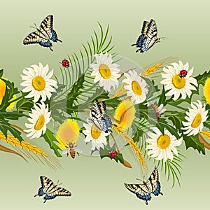 Flowers and butterflies in a pattern.