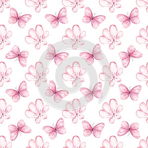 Flowers and butterflies seamless raster pattern