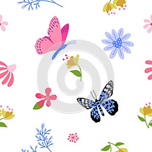 Flowers and butterfly composition seamless background.