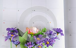 Flowers on calendar for writh note or plan.