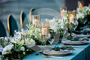 Flowers. Candles. Wedding decoration. Floral arrangements