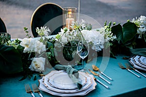 Flowers. Candles. Wedding decoration. Floral arrangements