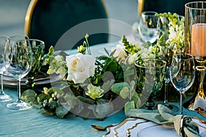 Flowers. Candles. Wedding decoration. Floral arrangements