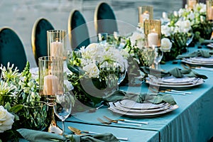 Flowers. Candles. Wedding decoration. Floral arrangements