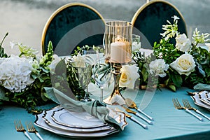 Flowers. Candles. Wedding decoration. Floral arrangements