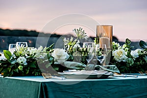 Flowers. Candles. Wedding decoration. Floral arrangements