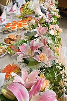 Flowers and celebratory table. photo