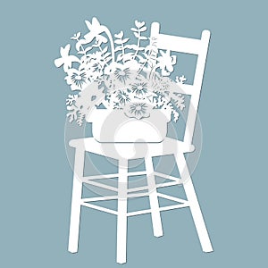 Flowers on a chair. Template for laser cutting and Plotter. Flowers, leaves for decoration. Vector illustration. Sticker flowers.