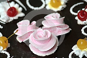 Flowers on the chocolates cake