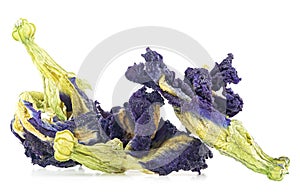 Flowers of the clitoris triplicate, macro. Organic blue Anchan tea, dried tea flowers