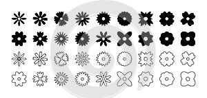 Flowers collection, isolated on white background. Flowers vector icons in flat and linear design. Flowers in a row on white