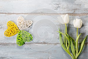 Flowers composition. Frame made of white flowers on blue background