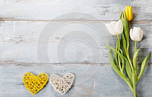 Flowers composition. Frame made of white flowers on blue background