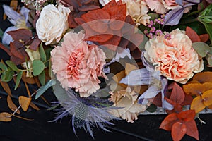 Flowers composition made by the professional florist closeup