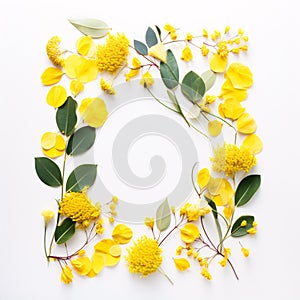 Flowers composition. Pattern made of yellow flowers and