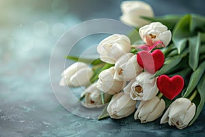 Flowers composition for Valentine's, Mother's or Women's Day. white flowers on old white wooden background