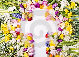 Flowers and cross Easter abstract concept on a white background. Copy space.