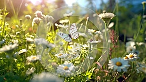 Flowers_daisies_in_grass_and_butterfly_in_meadow_1690444327588_5