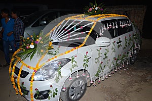 Flowers decoration luxury car and beautiful looks
