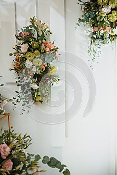 Flowers decorations during outdoor wedding ceremony